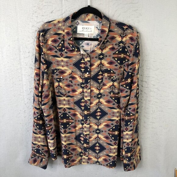 Ryan Michael Tops - Ryan Michael Shirt Mens 2XL Multicolor Silk Pearl Snap Southwestern Long Sleeve